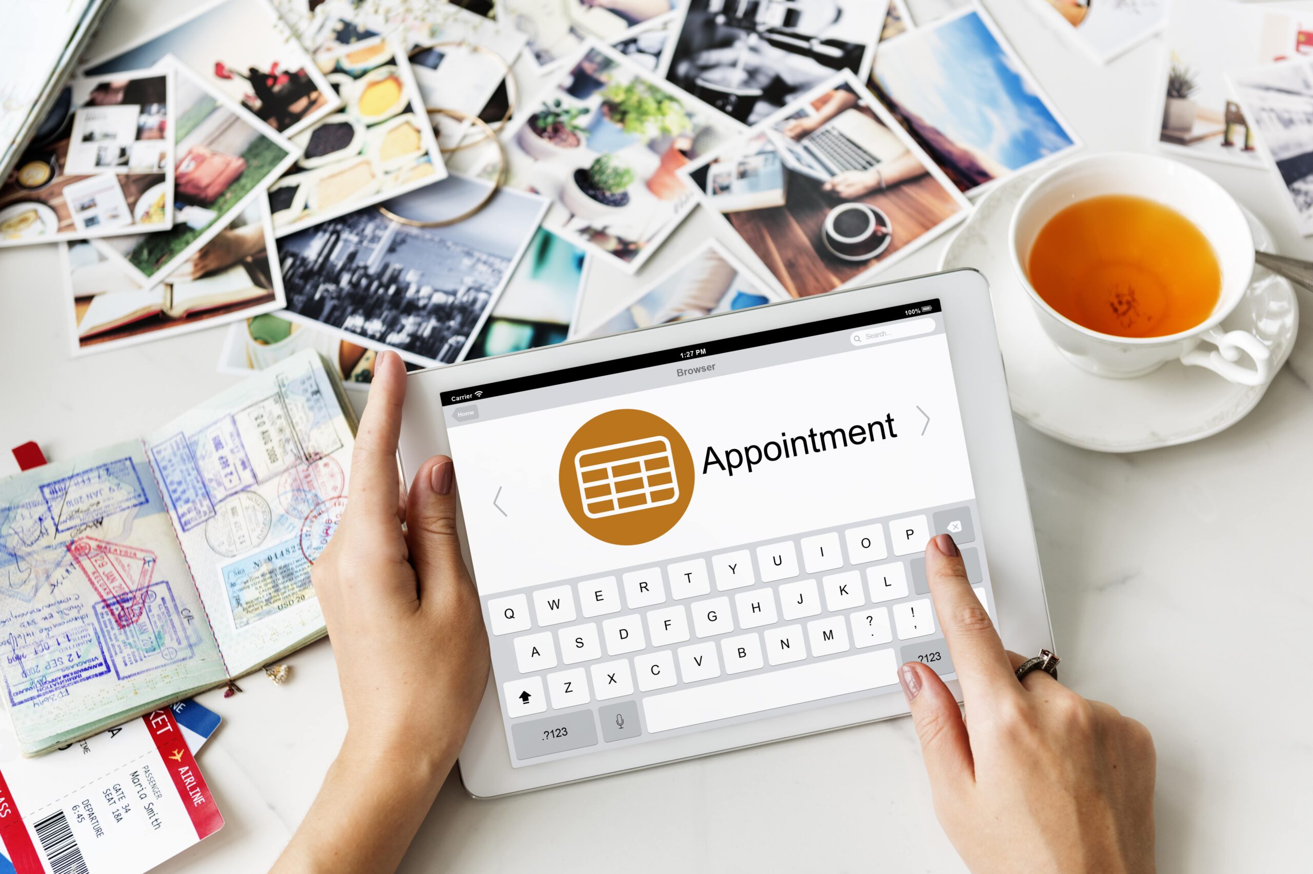 Patient using a mobile phone to easily book a dental appointment online.